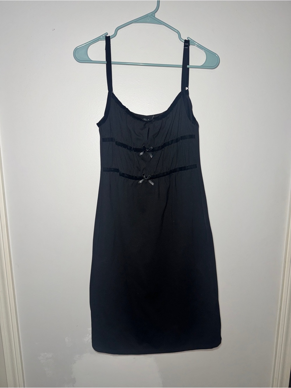 SOLID & STRIPED Black Satin-Look Slip with Bow Details